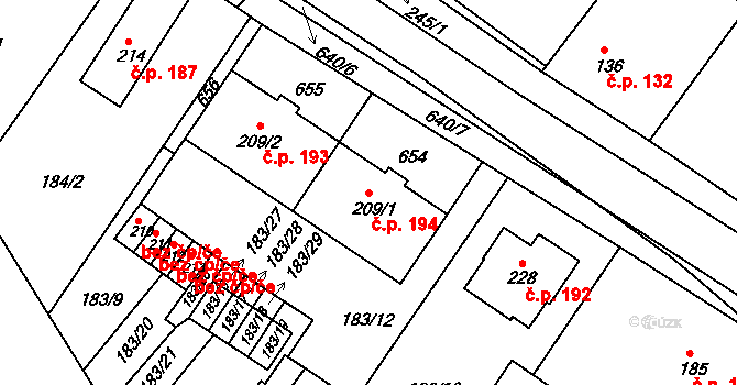 Kravsko 194 na parcele st. 209/1 v KÚ Kravsko, Katastrální mapa