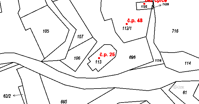 Býškovice 25 na parcele st. 113 v KÚ Býškovice, Katastrální mapa