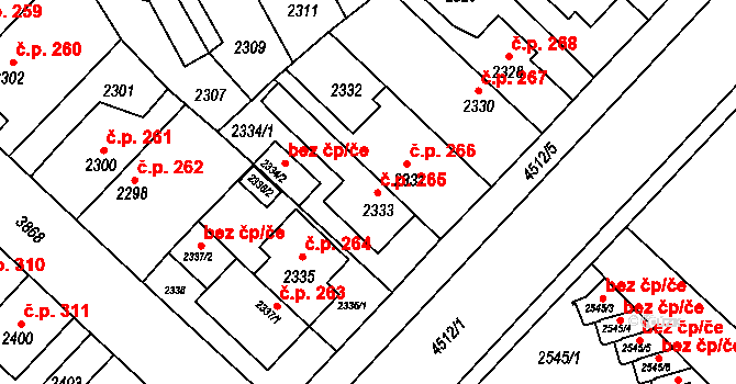 Hlouška 265, Kutná Hora na parcele st. 2333 v KÚ Kutná Hora, Katastrální mapa