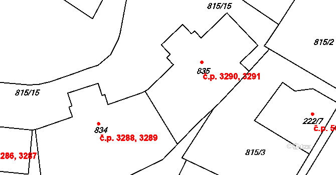 Jablonecké Paseky 3290,3291, Jablonec nad Nisou na parcele st. 835 v KÚ Jablonecké Paseky, Katastrální mapa