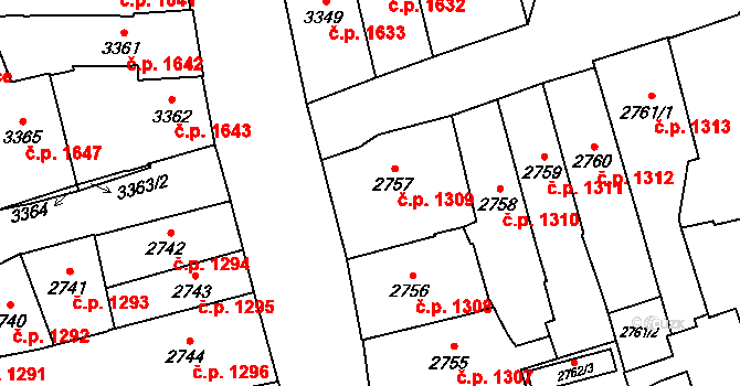 Jihlava 1309 na parcele st. 2757 v KÚ Jihlava, Katastrální mapa