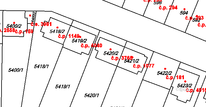 Jihlava 3765 na parcele st. 5420/2 v KÚ Jihlava, Katastrální mapa