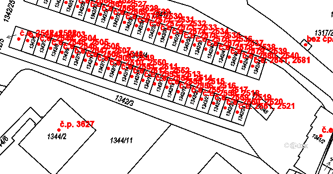 Jihlava 2515,2555 na parcele st. 1342/18 v KÚ Jihlava, Katastrální mapa