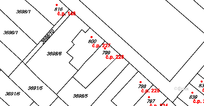 Telč-Podolí 226, Telč na parcele st. 799 v KÚ Telč, Katastrální mapa