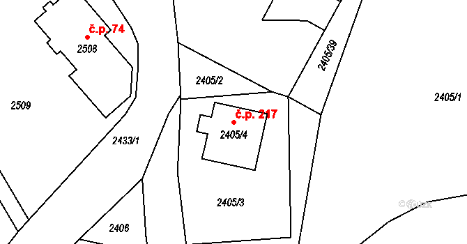 Staré Splavy 217, Doksy na parcele st. 2405/4 v KÚ Doksy u Máchova jezera, Katastrální mapa