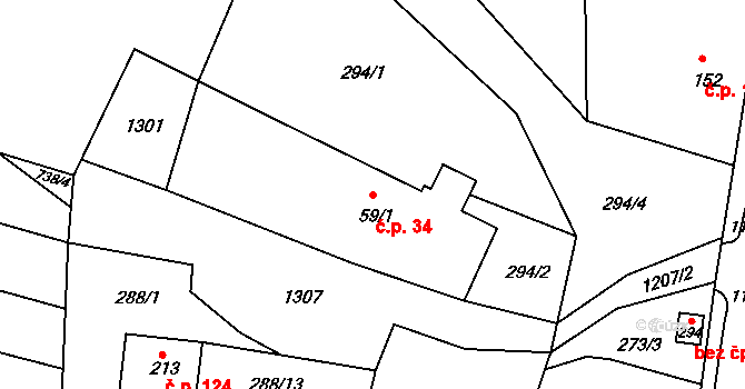 Velký Grunov 34, Brniště na parcele st. 59/1 v KÚ Velký Grunov, Katastrální mapa