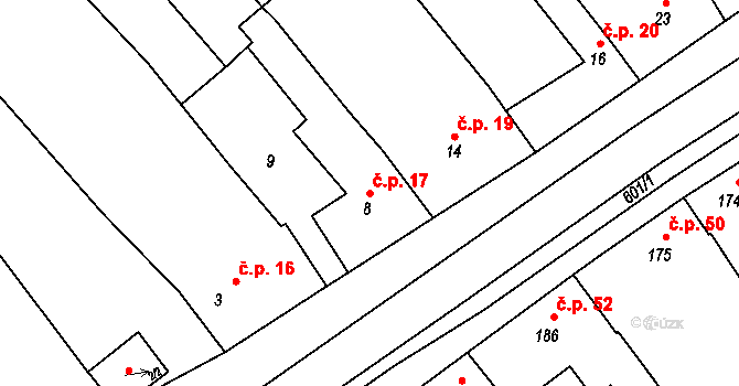 Lidéřovice 17, Vnorovy na parcele st. 8 v KÚ Lidéřovice na Moravě, Katastrální mapa