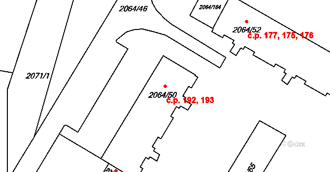 Brňany 192,193, Vyškov na parcele st. 2064/50 v KÚ Vyškov, Katastrální mapa
