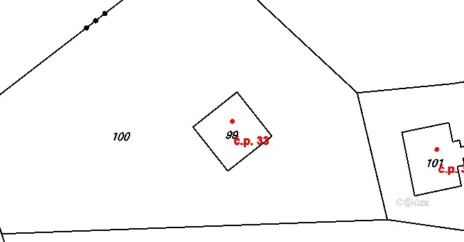 Karlova Studánka 33 na parcele st. 99 v KÚ Karlova Studánka, Katastrální mapa