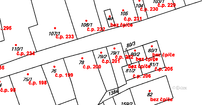 Lomnice 201 na parcele st. 79/2 v KÚ Lomnice u Tišnova, Katastrální mapa