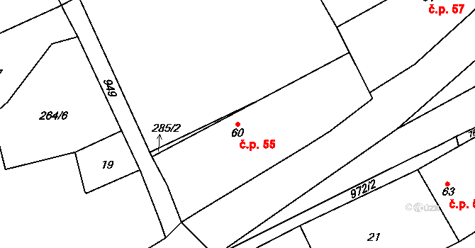 Chlustina 55 na parcele st. 60 v KÚ Chlustina, Katastrální mapa