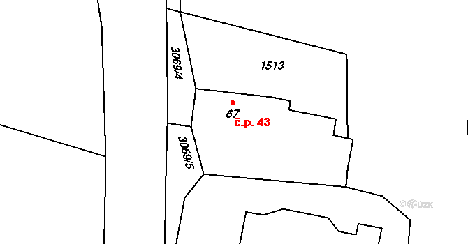 Damnov 43, Bor na parcele st. 67 v KÚ Damnov, Katastrální mapa