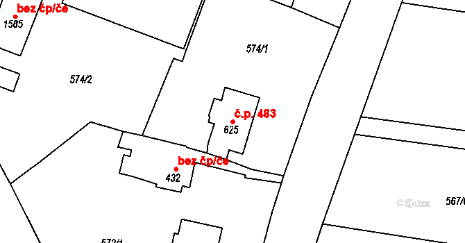 Třebechovice pod Orebem 483 na parcele st. 625 v KÚ Třebechovice pod Orebem, Katastrální mapa