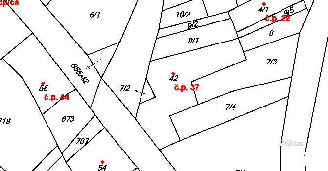 Dobkovičky 37, Velemín na parcele st. 42 v KÚ Dobkovičky, Katastrální mapa