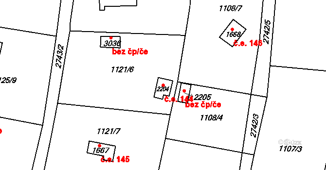 Choceň 144 na parcele st. 2204 v KÚ Choceň, Katastrální mapa