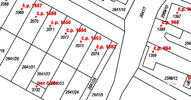 Lysá nad Labem 1652 na parcele st. 2074 v KÚ Lysá nad Labem, Katastrální mapa