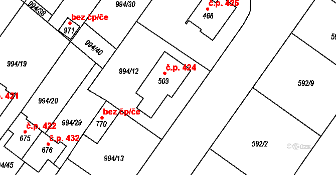 Hrotovice 424 na parcele st. 503 v KÚ Hrotovice, Katastrální mapa