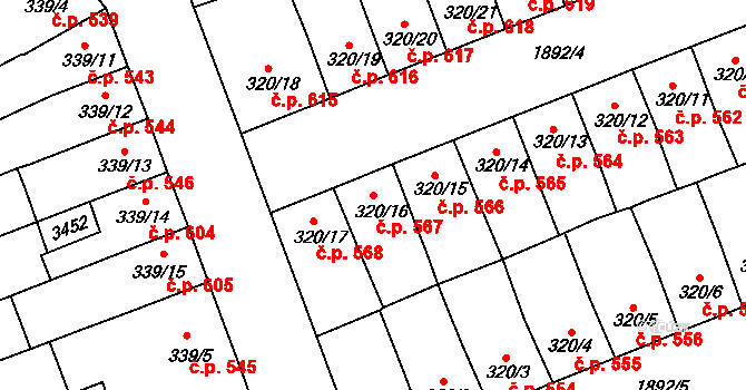 Předměstí 567, Svitavy na parcele st. 320/16 v KÚ Svitavy-předměstí, Katastrální mapa