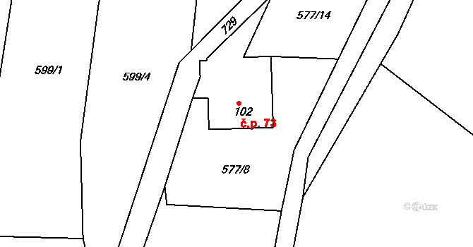 Pazucha 73, Litomyšl na parcele st. 102 v KÚ Pazucha, Katastrální mapa