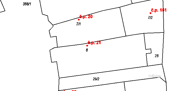 Černčice 21 na parcele st. 8 v KÚ Černčice u Loun, Katastrální mapa