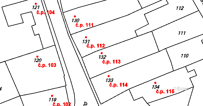 Horní Cerekev 113 na parcele st. 132 v KÚ Horní Cerekev, Katastrální mapa