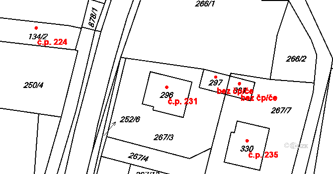 Hořepník 231 na parcele st. 296 v KÚ Hořepník, Katastrální mapa