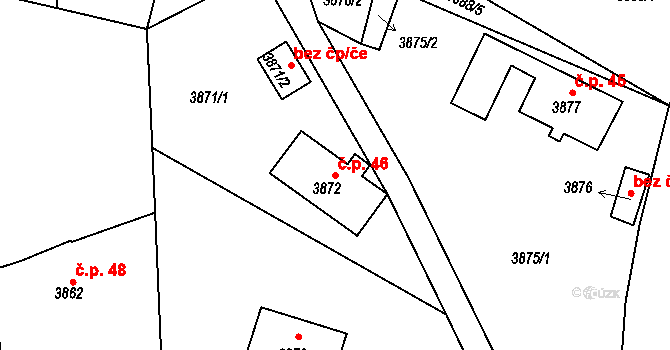Lískovec 46, Frýdek-Místek na parcele st. 3872 v KÚ Lískovec u Frýdku-Místku, Katastrální mapa