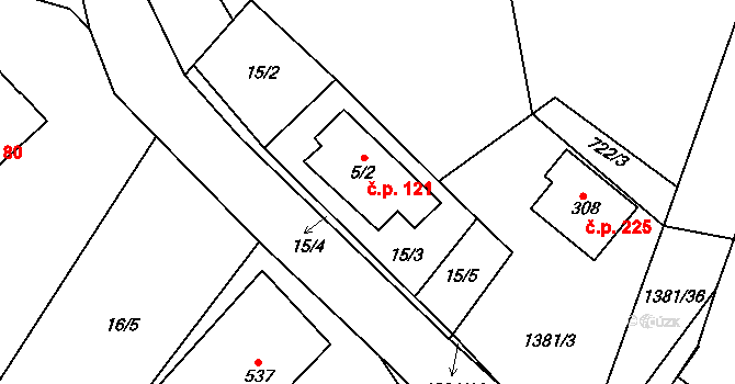 Skalice 121, Frýdek-Místek na parcele st. 5/2 v KÚ Skalice u Frýdku-Místku, Katastrální mapa
