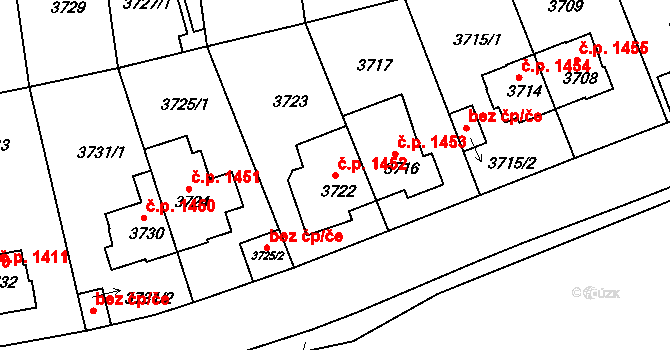 Žižkov 1452, Praha na parcele st. 3722 v KÚ Žižkov, Katastrální mapa