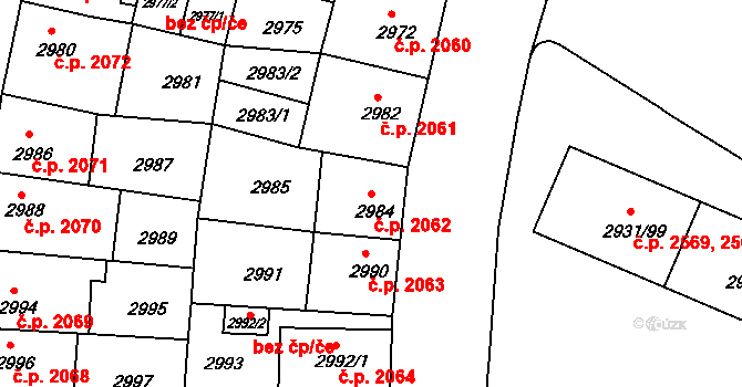 Žižkov 2062, Praha na parcele st. 2984 v KÚ Žižkov, Katastrální mapa