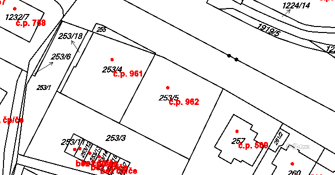 Braník 962, Praha na parcele st. 253/5 v KÚ Braník, Katastrální mapa
