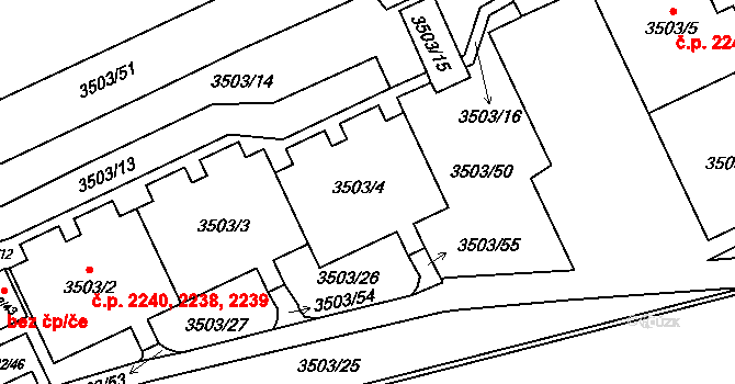Chodov 2238,2239,2240, Praha na parcele st. 3503/4 v KÚ Chodov, Katastrální mapa