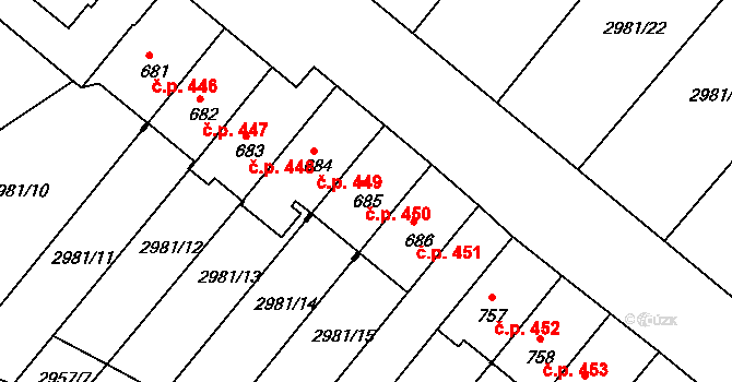 Kunžak 450 na parcele st. 685 v KÚ Kunžak, Katastrální mapa