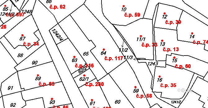 Nebušice 117, Praha na parcele st. 64 v KÚ Nebušice, Katastrální mapa