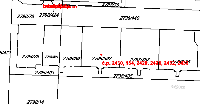 Strašnice 134,2429,2430,2431,2, Praha na parcele st. 2798/392 v KÚ Strašnice, Katastrální mapa