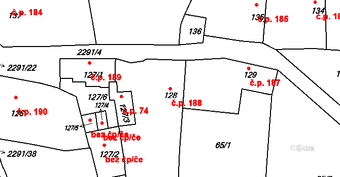 Rožmitál pod Třemšínem 188 na parcele st. 128 v KÚ Rožmitál pod Třemšínem, Katastrální mapa