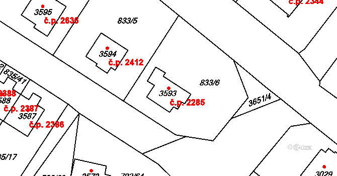 Dvůr Králové nad Labem 2285 na parcele st. 3593 v KÚ Dvůr Králové nad Labem, Katastrální mapa