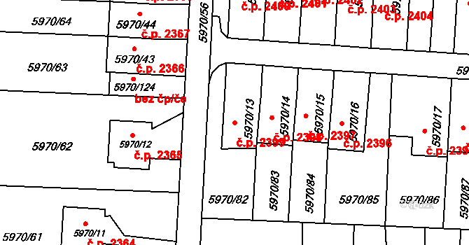 Česká Lípa 2399 na parcele st. 5970/13 v KÚ Česká Lípa, Katastrální mapa