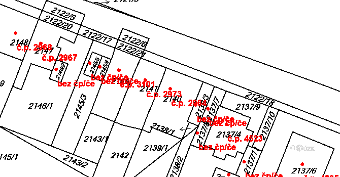 Chomutov 2964 na parcele st. 2140 v KÚ Chomutov II, Katastrální mapa