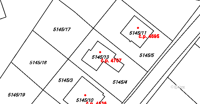 Chomutov 4707 na parcele st. 5145/13 v KÚ Chomutov I, Katastrální mapa