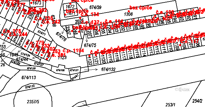 Rosice 128 na parcele st. 1120 v KÚ Rosice u Brna, Katastrální mapa
