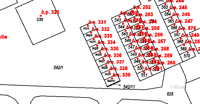 Mokrá 335, Mokrá-Horákov na parcele st. 542/6 v KÚ Mokrá u Brna, Katastrální mapa