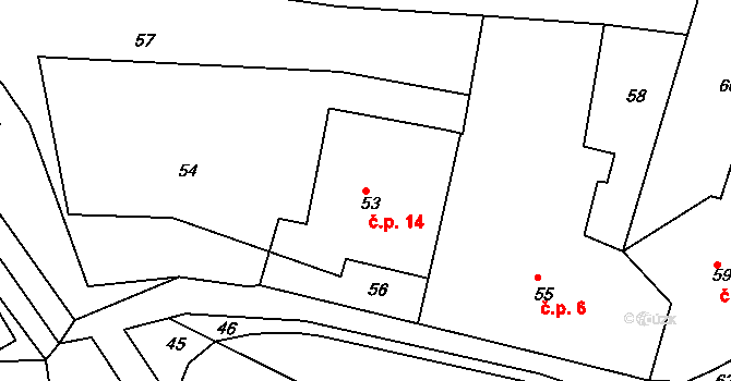 Žernůvka 14, Nelepeč-Žernůvka na parcele st. 53 v KÚ Žernůvka, Katastrální mapa