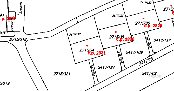 Hranice 2831, Karviná na parcele st. 2715/34 v KÚ Karviná-město, Katastrální mapa