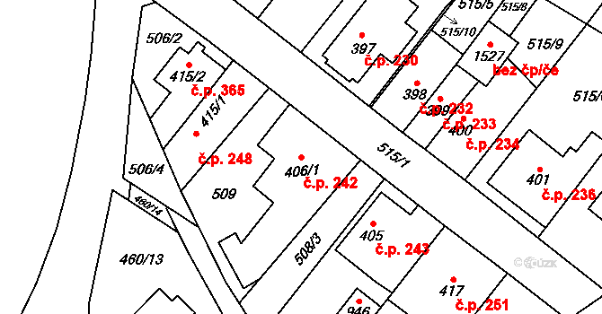 Rokytnice 242, Vsetín na parcele st. 406/1 v KÚ Rokytnice u Vsetína, Katastrální mapa