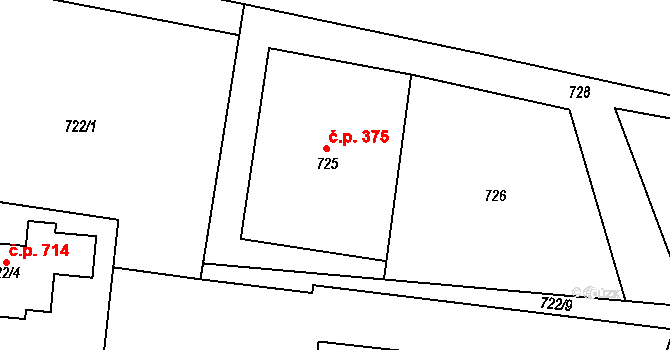 Bludovice 375, Havířov na parcele st. 725 v KÚ Bludovice, Katastrální mapa