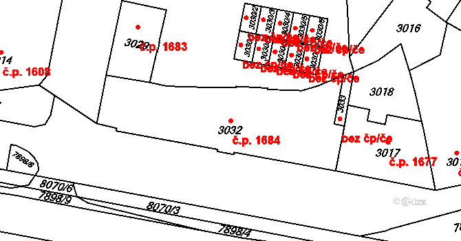 Prostějov 1684 na parcele st. 3032 v KÚ Prostějov, Katastrální mapa