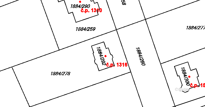 Uhříněves 1316, Praha na parcele st. 1884/292 v KÚ Uhříněves, Katastrální mapa