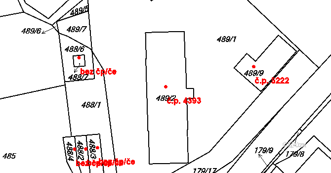 Rýnovice 4393, Jablonec nad Nisou na parcele st. 489/2 v KÚ Rýnovice, Katastrální mapa