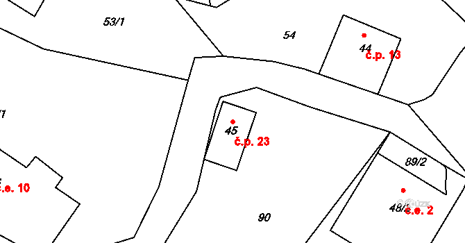 Ovesná 23, Benešov nad Ploučnicí na parcele st. 45 v KÚ Ovesná, Katastrální mapa